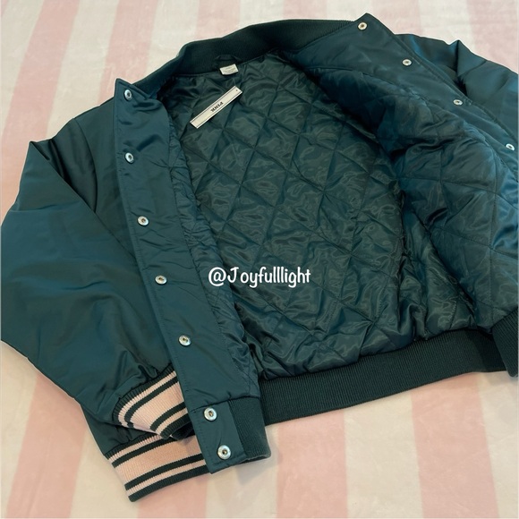 NWT VS PINK VARSITY JACKET DEEP IN FOREST LIMITED EDITION LARGE PLUS FREE TOTE - Picture 8 of 16